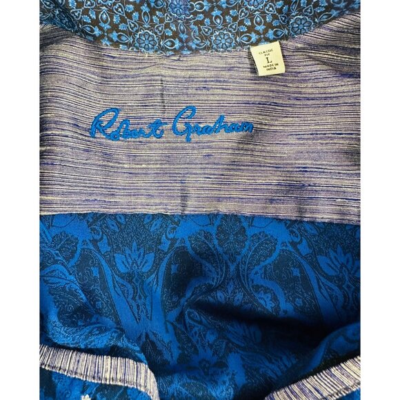 Robert Graham Highland Stretch Mens Jacquard Bright Blue Long-Sleeve Button-Up S - Picture 4 of 13